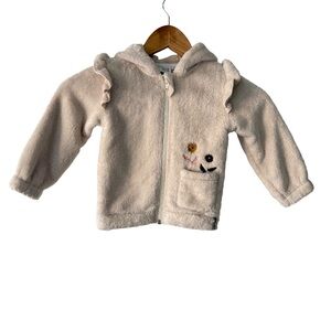 Deux par Deux Cream Fleece Embroidered Flower Jacket